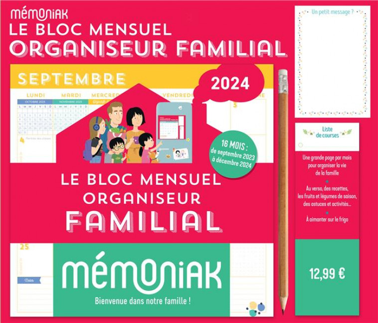 LE BLOC MENSUEL ORGANISEUR FAMILIAL MEMONIAK 2024, CALENDRIER (SEPT. 2023 - DEC. 2024) - NESK - NC