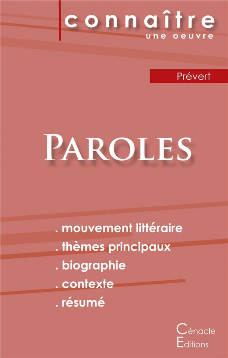 PAROLES DE PREVERT  -  FICHE DE LECTURE - COLLECTIF - EBOOK MALIN
